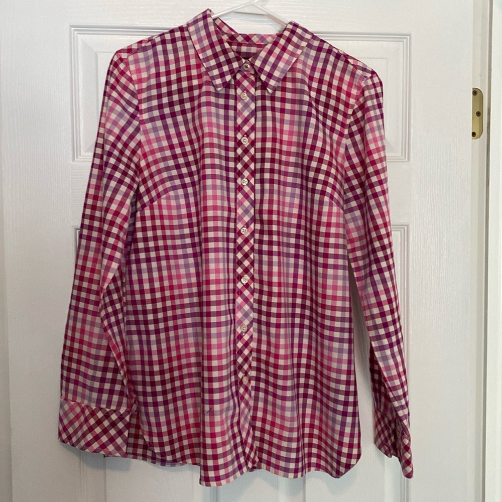 Talbots Button Down Pink Purple Plaid Gingham Long Sleeve Shirt
